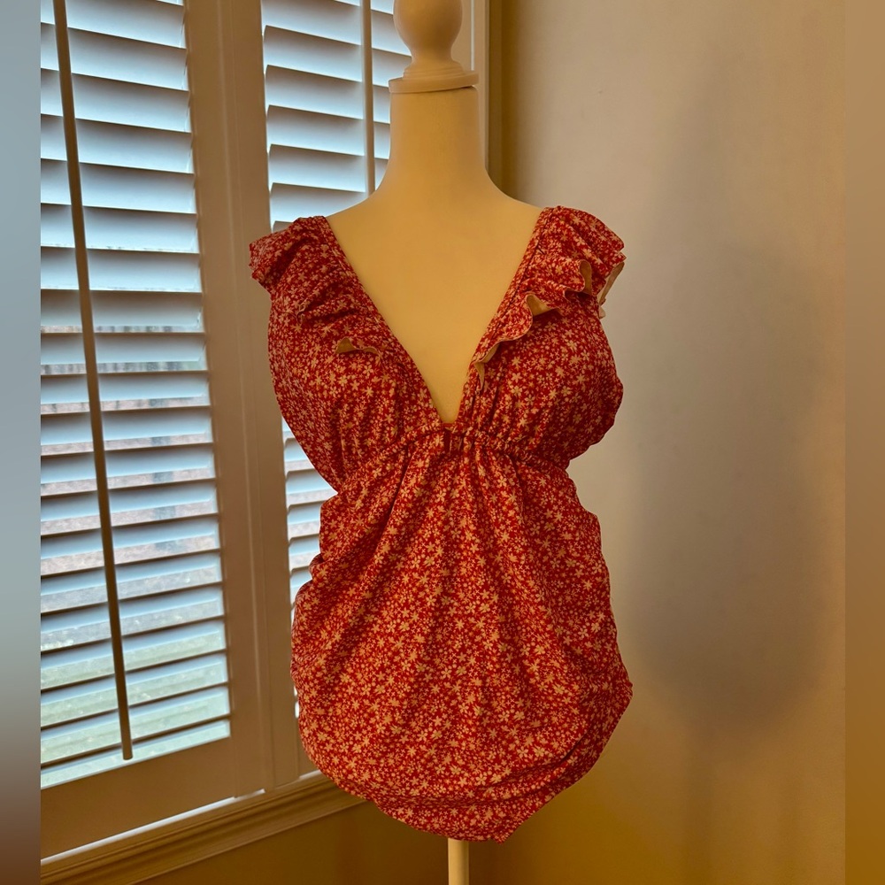 Pink Floral Ruffle Maternity One-Piece Swimsuit
